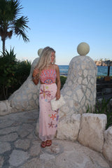 Shell Embellished Midi Dress-Blush