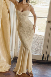 Lace Ruffle Slip Maxi Formal Dress