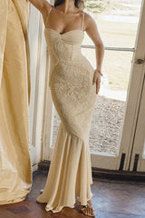 Lace Ruffle Slip Maxi Formal Dress
