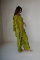 Charie Pleated Pants Set-Chartreuse