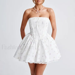 Colorblock Strapless A-Line Floral Dress