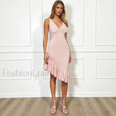 Ruffled V-Neck Midi Dress