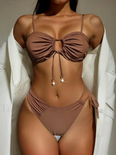 Asymmetric Wrinkled Hollow Out Bikini Set