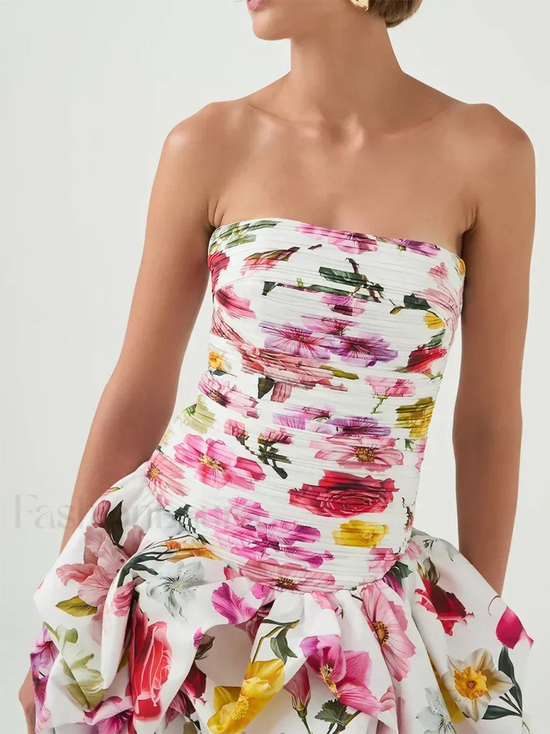 Strapless High-Waist Floral Dress