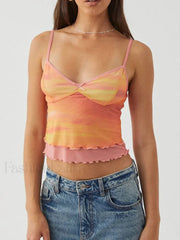 Lace Mesh V-Neck Crop Top