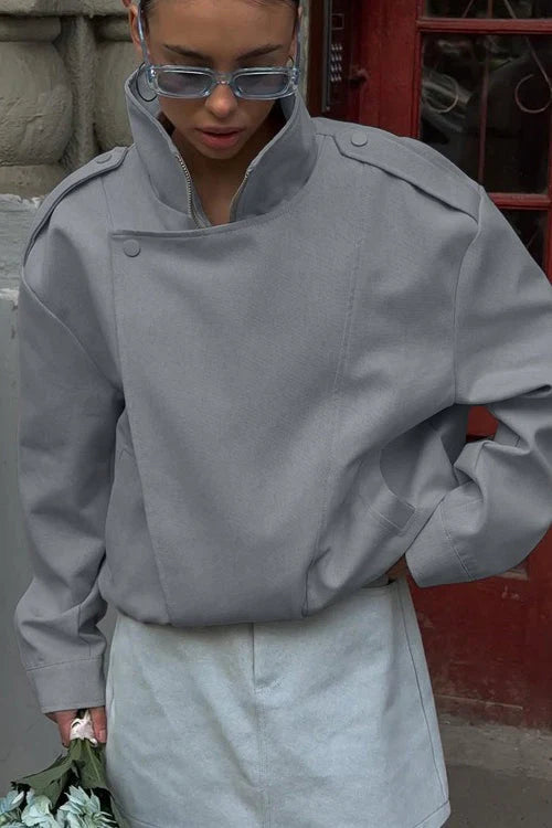 Stand Collar Long Sleeve Tailored Jacket