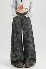 Camouflage Wide Leg High Waist Relaxed Jeans
