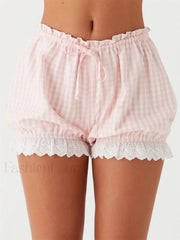 Lace Trim Casual Plaid Bloomers Lolita Cosplay Short