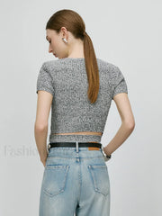 Slim Fit Knitted Grey Round Neck T-Shirt