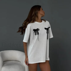 Simple Style Bow Cotton T-Shirt