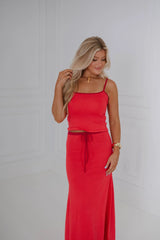 Vivid Midi Skirt Set-Red