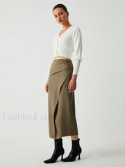 Maple Wrap Graceful Slit Midi Skirt