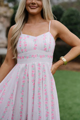 Rosie Floral Print Midi Dress-Pink