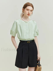 High Waist Twill Pleated Office Lady Short