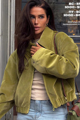 Cropped Suede Lapel Casual Jacket