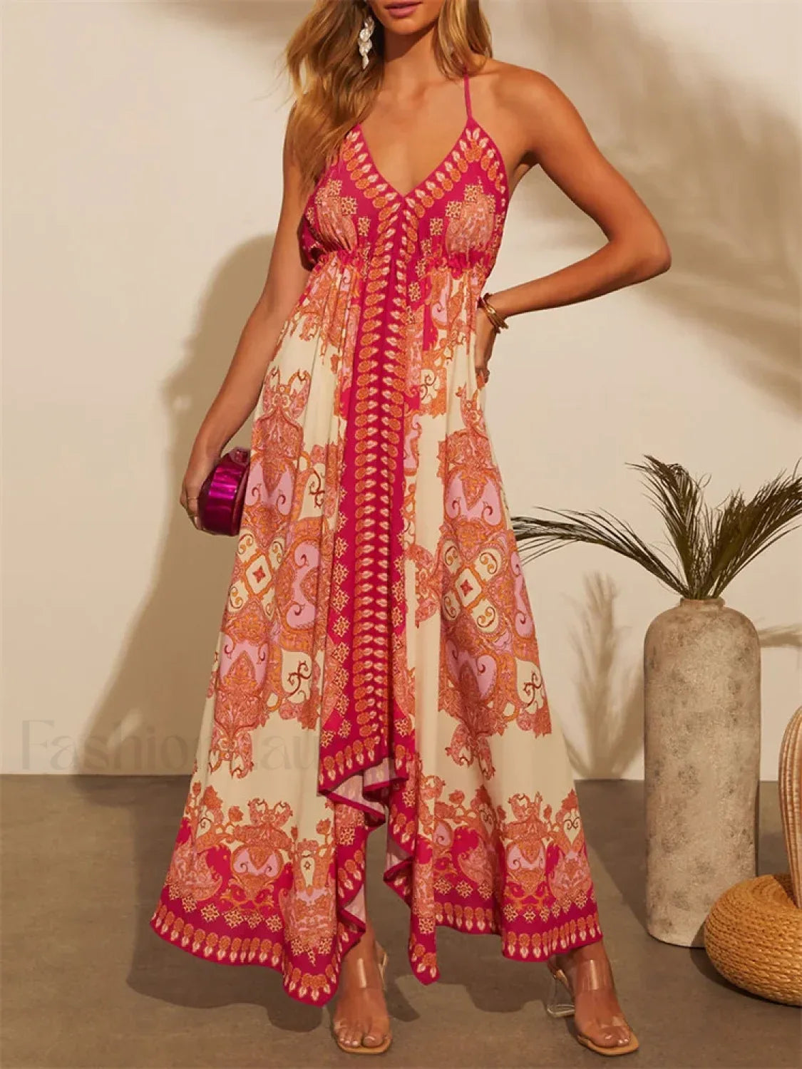 Retro V-Neck Maxi Floral Dress