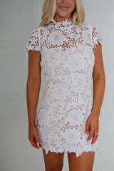 Quinn Cap Sleeve lace Mini Dress-Ivory