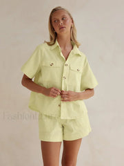 Summer Short Sleeve Pajama Shorts Two Piece Set