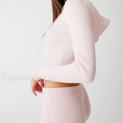 Casual Knit 00s Y2K Zipped Sweater Flower Shorts Two Piece Set