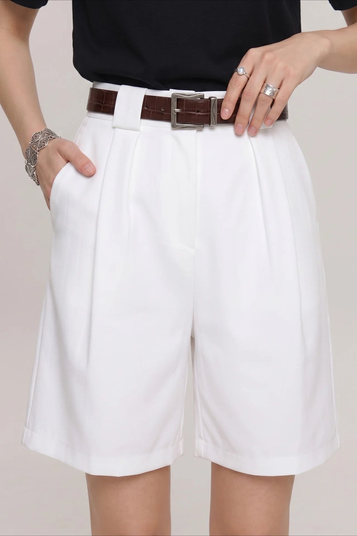 High Waist Minimalist Casual Tailored Shorts