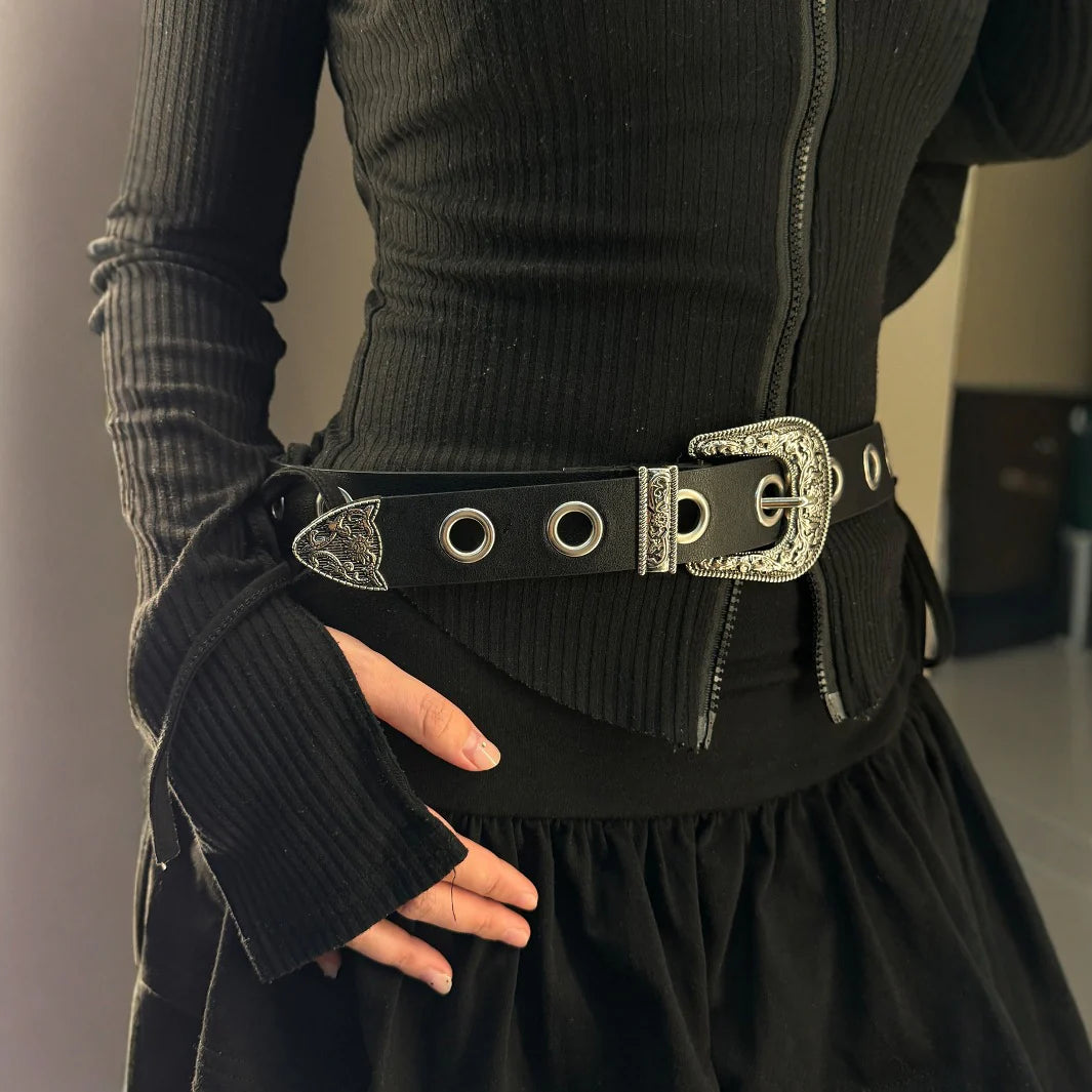 Vintage Engraved Buckle Wide Belt