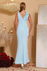 Elegant Sleeveless Solid 3D Floral Applique Prom Dress