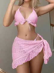Ruffle Lace-Up Three Piece Set