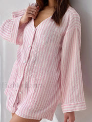 Striped Long Sleeve Shorts Two Piece Set