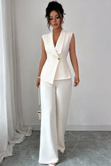 Solid Asymmetric Two Piece Vest Pants Set