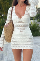 Casual Knit Hollow Out Beach Dress Cover Up