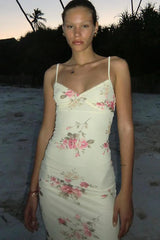 Printed Slim Strap Maxi Floral Dress