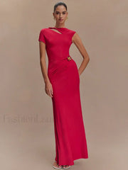 Gold Clasp Ruched Bodycon Maxi Dress