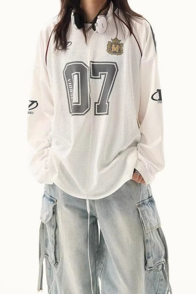 V Neck Graphic Print Oversized Raglan Long Sleeve Tee