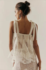 Mesh Tie Strap Sleeveless Loose Fit Tank Top