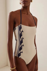 Navy Halter High Waist Strappy One Piece Swimwear