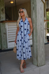 Bentley Polka Dot Midi Dress-Blue