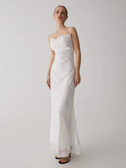 Floral Jacquard Open Trendy Back Long Dress