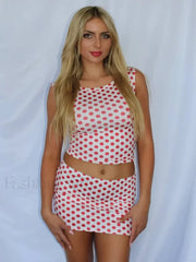 Polka Dot Mini Skirt Two Piece Set