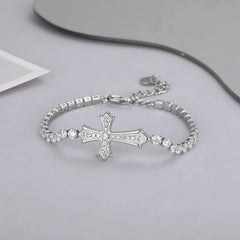Sparkly Full Zircon Cross Titanium Steel Fadeless Chain Bracelet