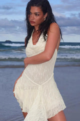 Lace Neck Halter Waist Slim Spice Girl Mini Dress