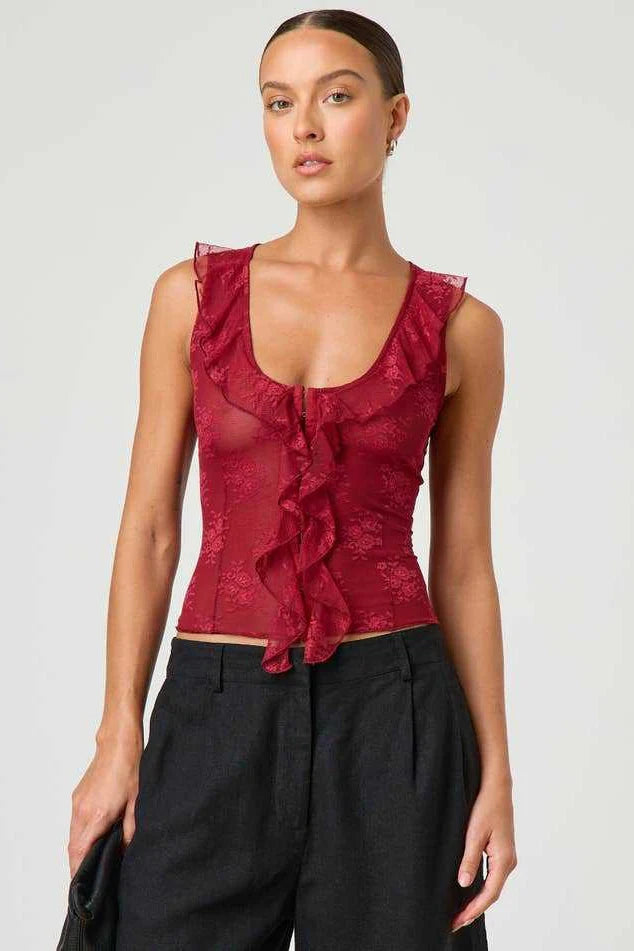 Chic Ruffle Detail Lace Up Corset Tank Top