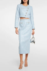 Sequin Diamond Button Cropped Jacket