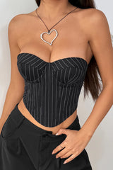 Tie Corset Woven Stripe Chic Tube Top