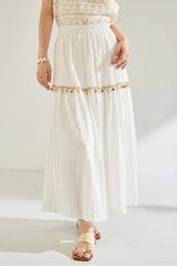 Minimal Shell Detail Fringe Patchwork Boho Skirt