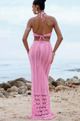 Crochet Floral Halter Knit Boho Skirt Set