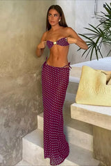 Bandeau Polka Dot Skirt Three Piece Swim Set
