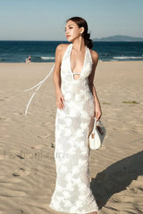 Strapless Jacquard Halter Bodycon Maxi Dress