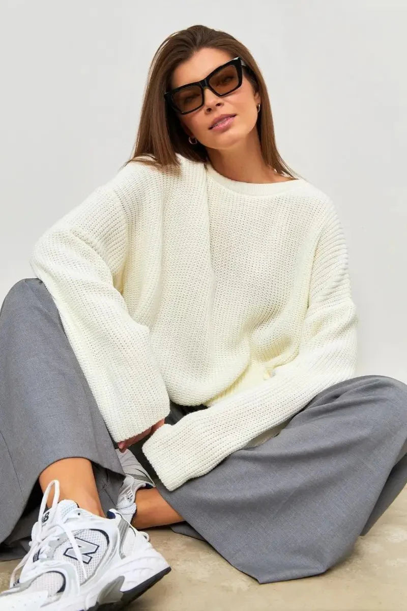 Casual Crew Neck Loose Solid Sweater