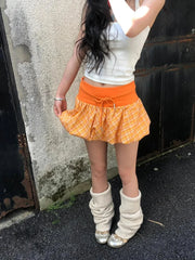 Checkered Bubble Drawstring Lounge Skirt
