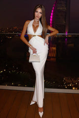 Sheer Panel Halter Formal Dress